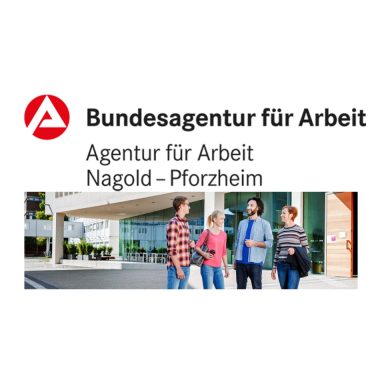 Bundesargentur für Arbeit Logo der Bundesagentur für Arbeit mit Menschen im Vordergrund in Außenbereich.